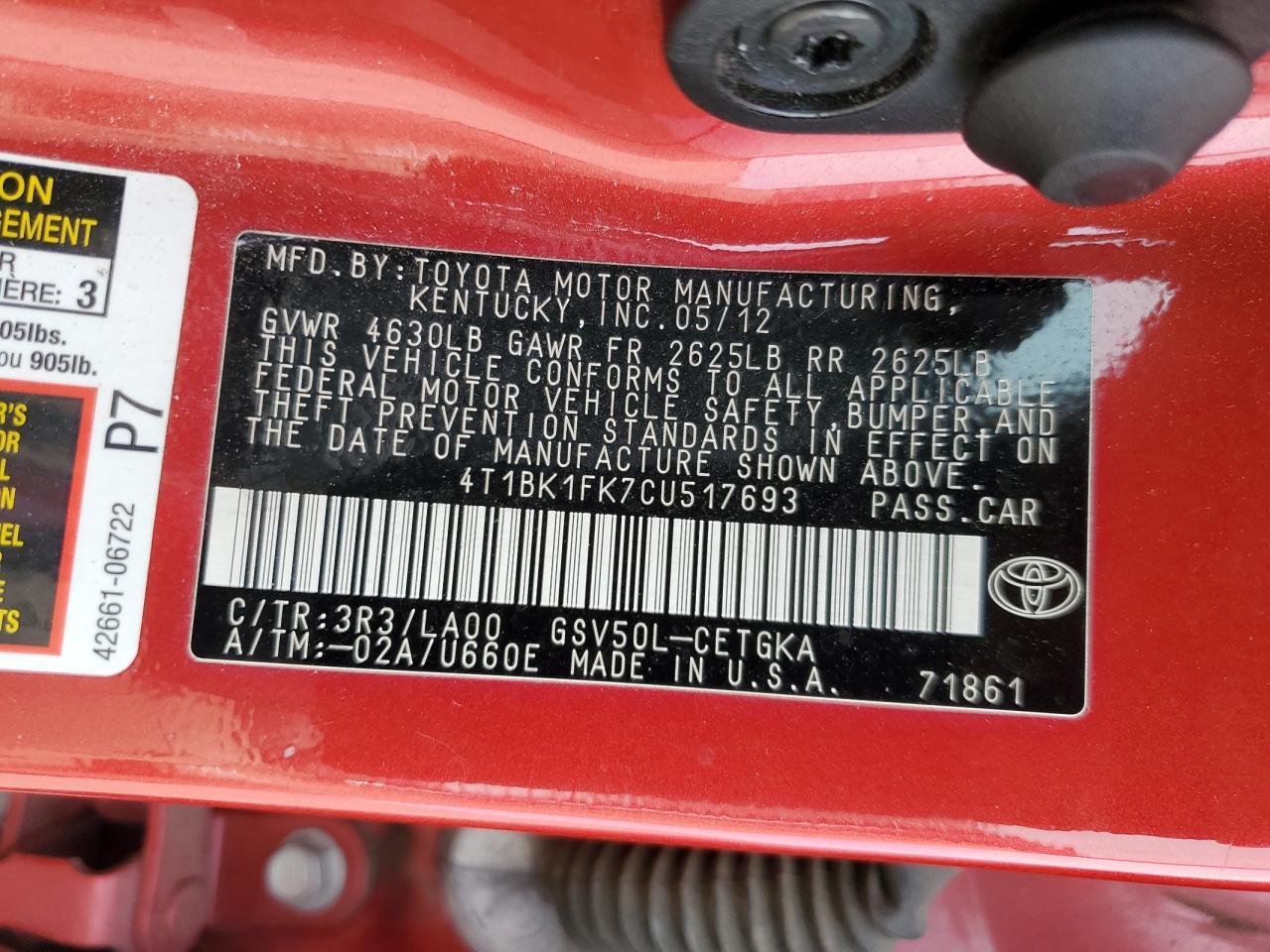 2012 TOYOTA CAMRY