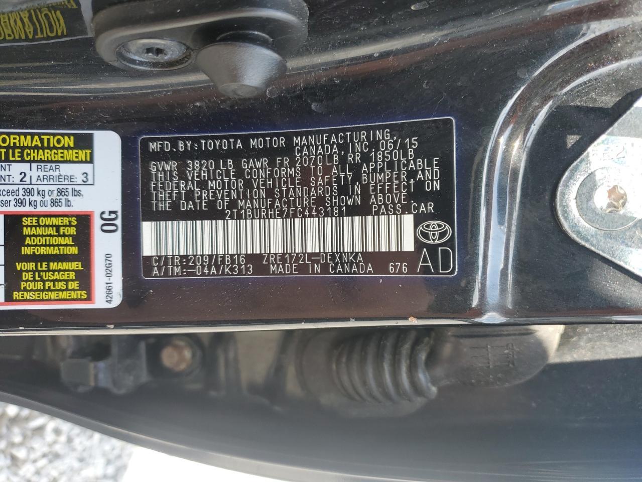 2015 TOYOTA COROLLA