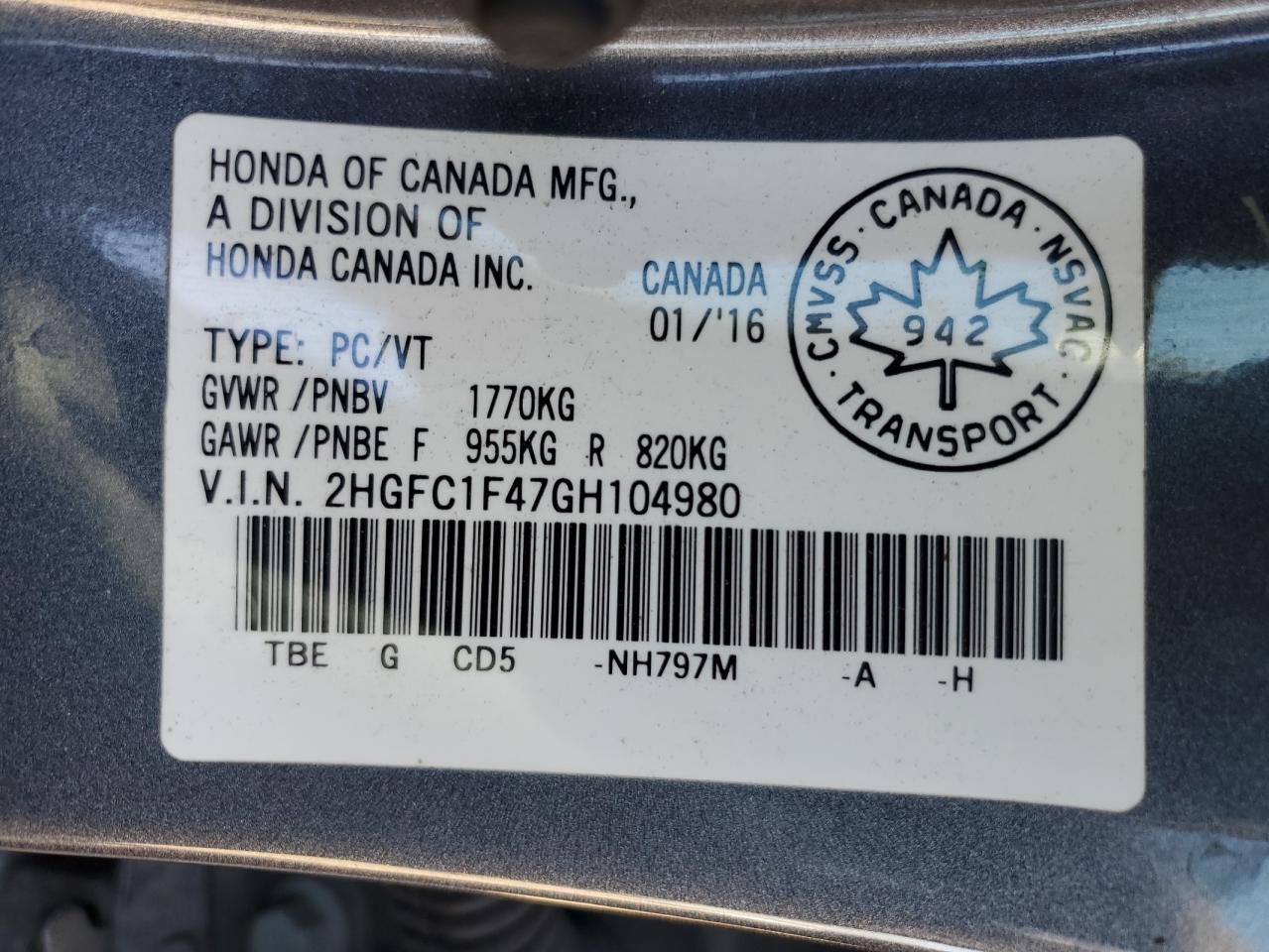 2016 HONDA CIVIC