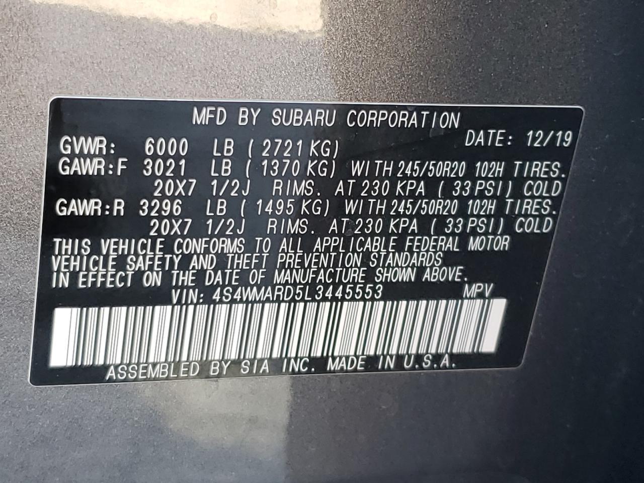 2020 SUBARU Ascent
