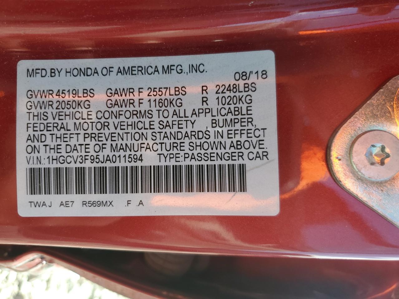 2018 HONDA ACCORD