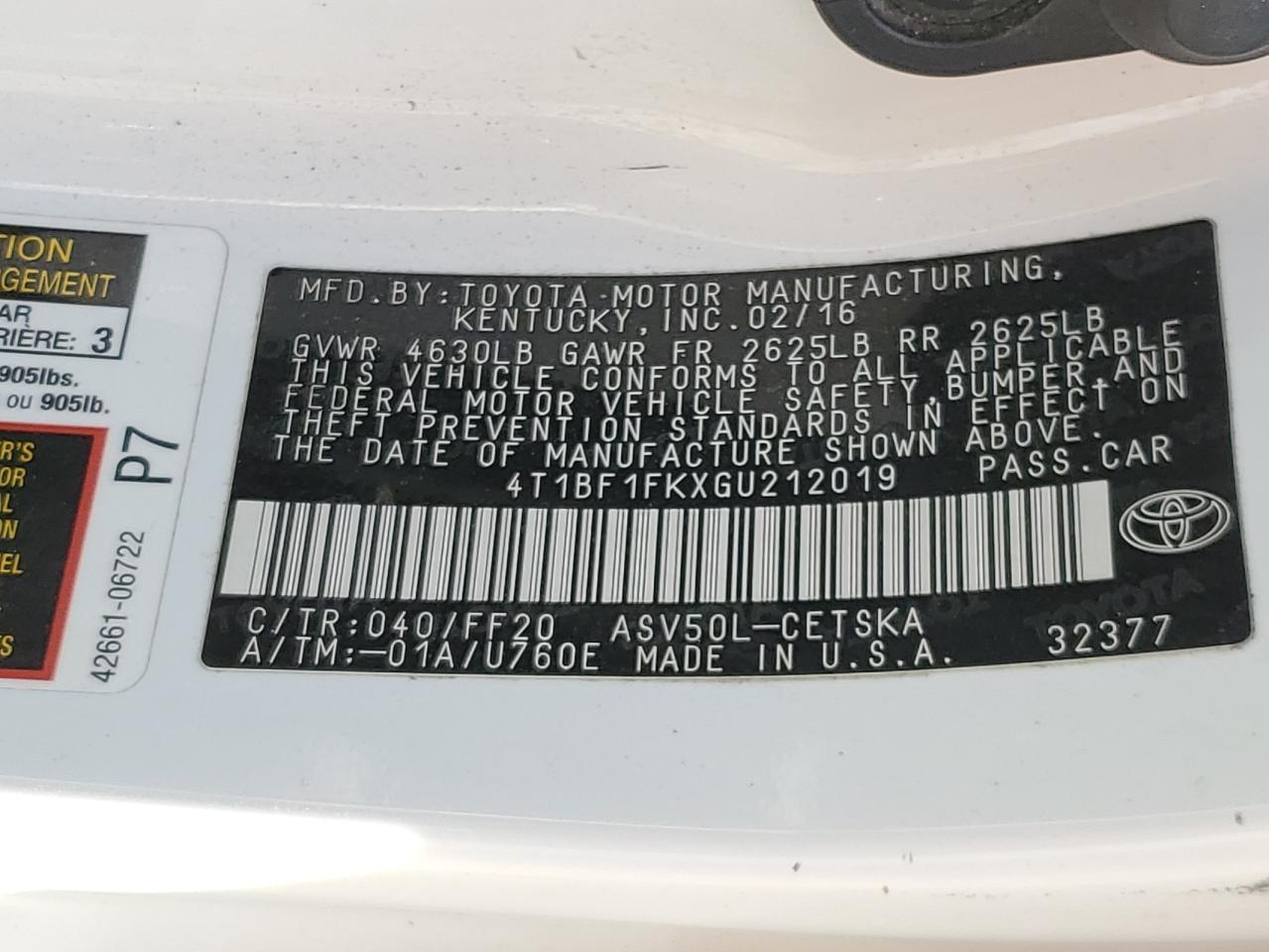 2016 TOYOTA CAMRY