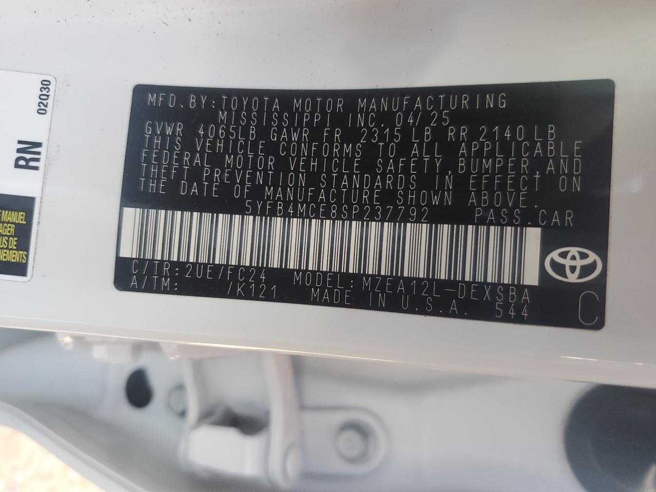 2025 TOYOTA COROLLA