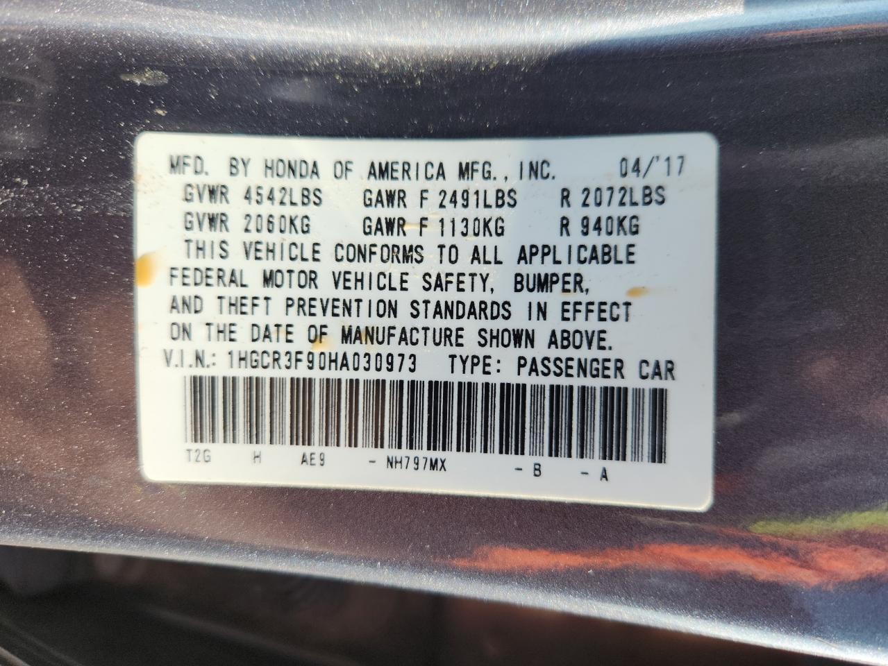 2017 HONDA ACCORD