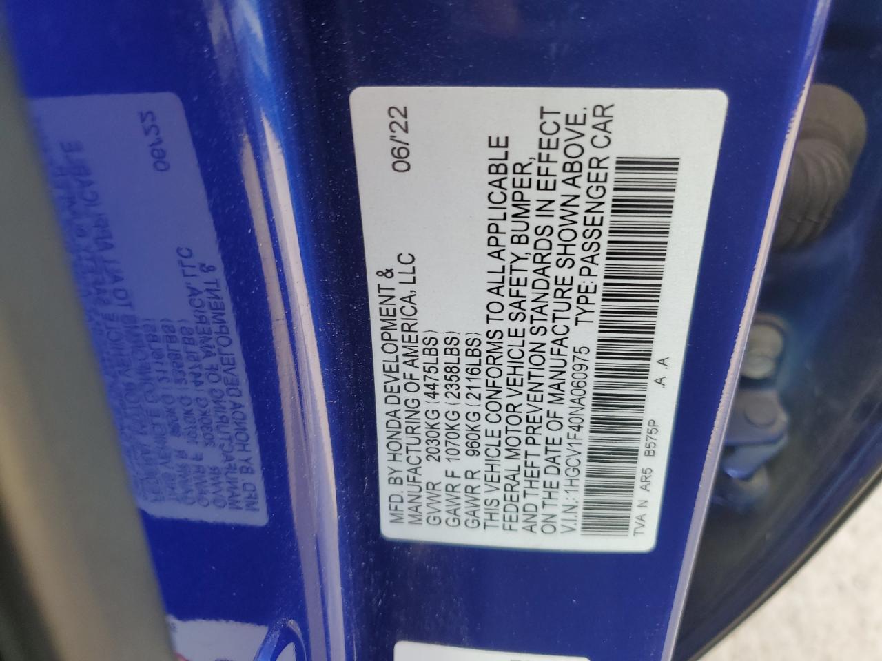 2022 HONDA ACCORD
