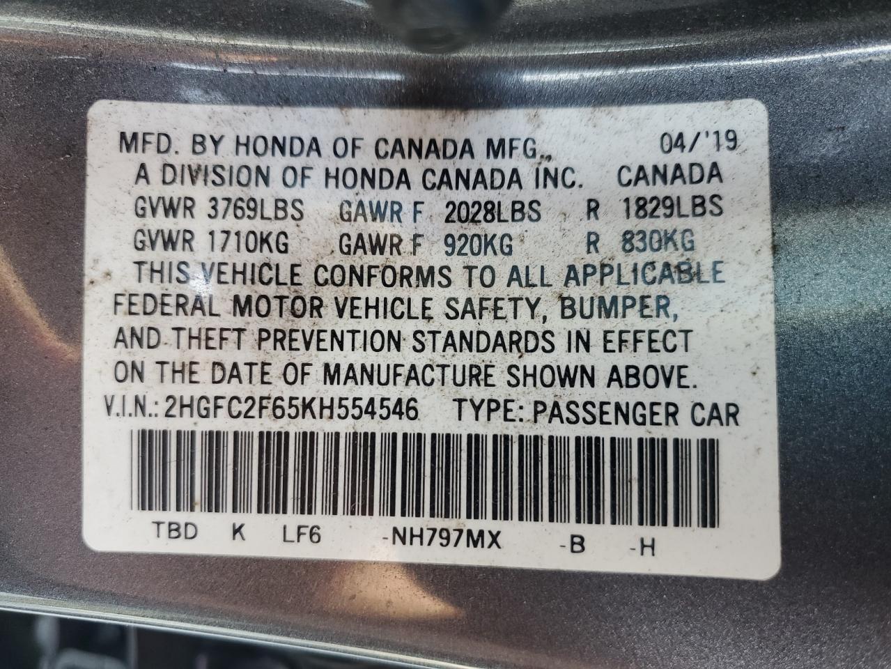 2019 HONDA CIVIC