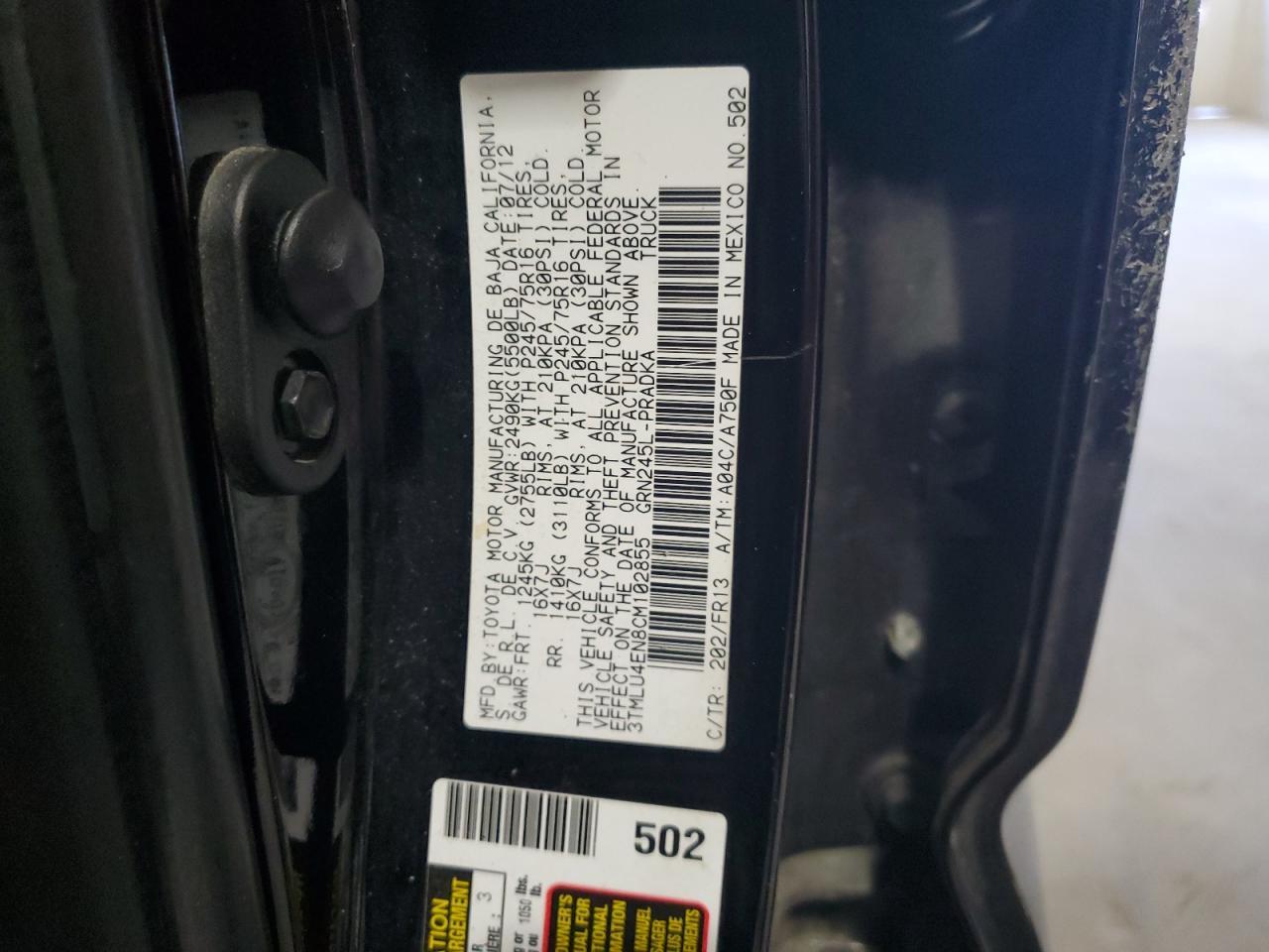 2012 TOYOTA TACOMA