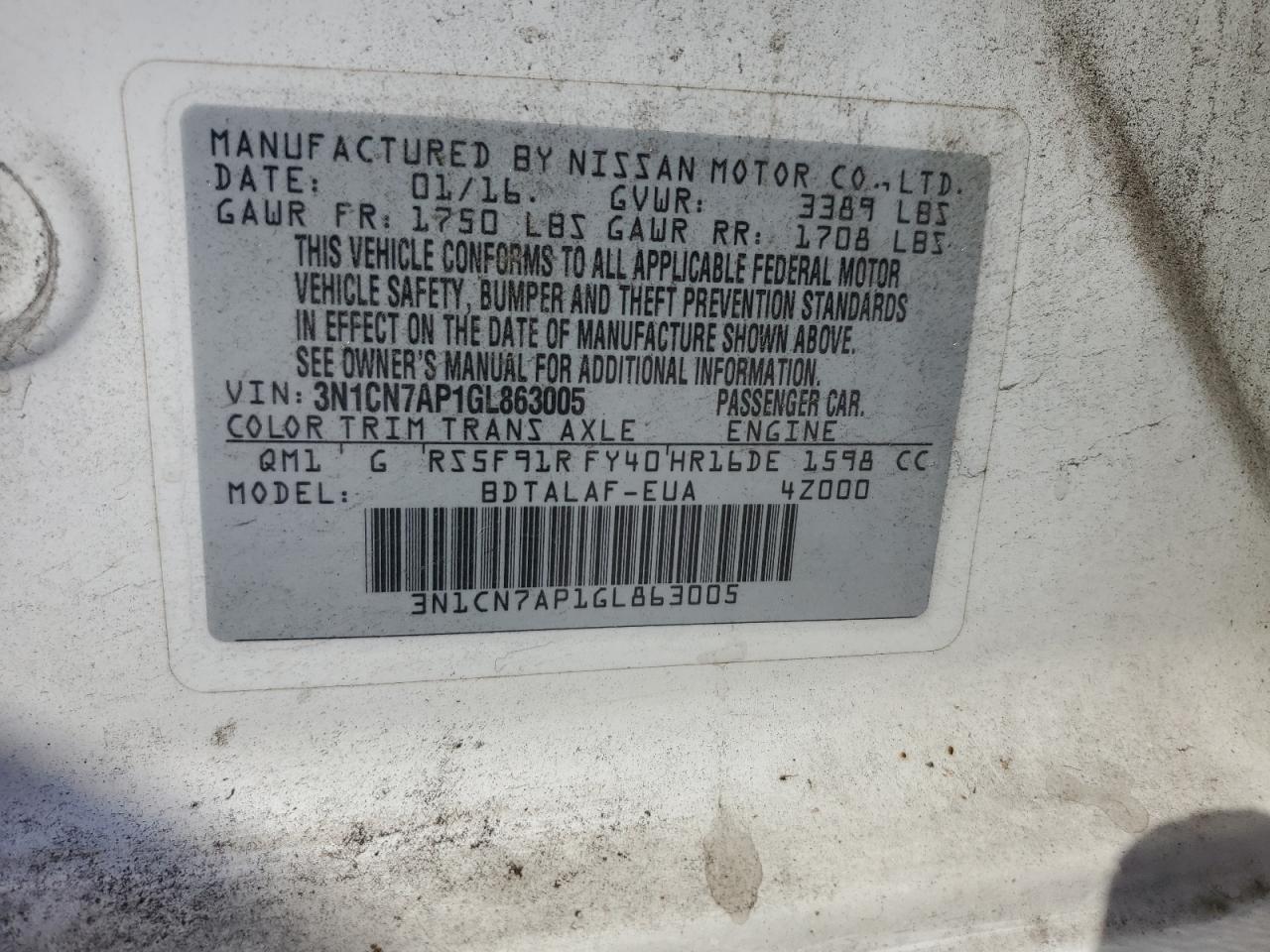 2016 NISSAN VERSA