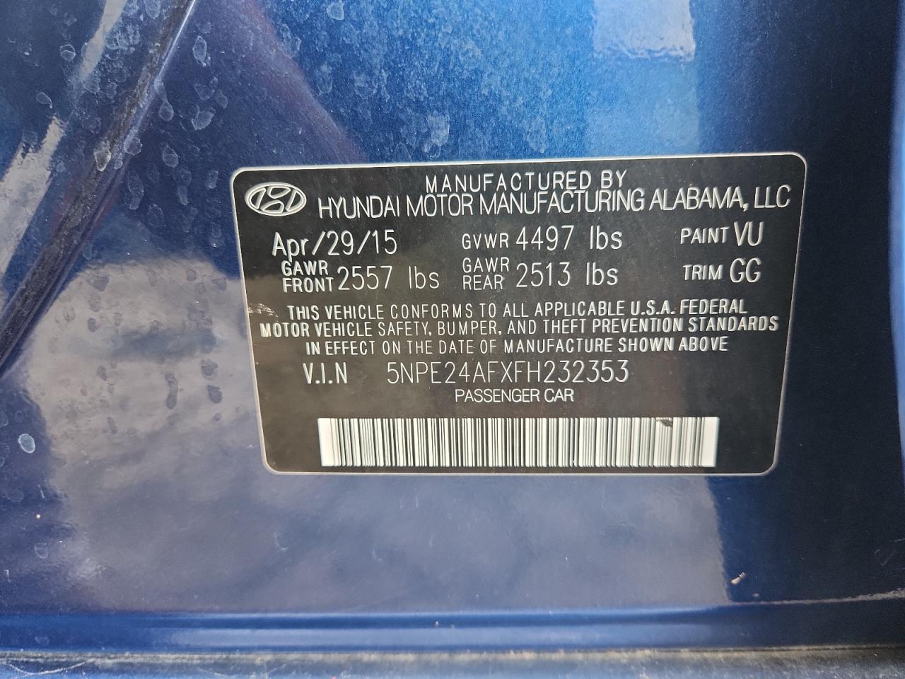 2015 HYUNDAI SONATA