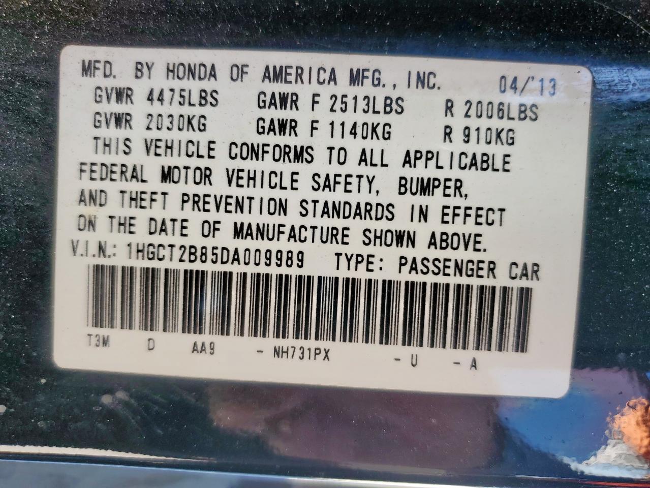 2013 HONDA ACCORD