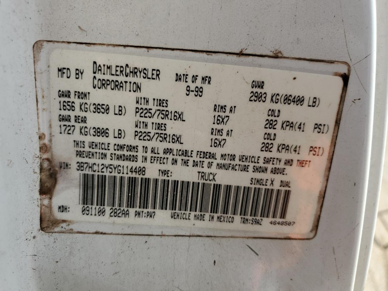 2000 DODGE RAM 1500