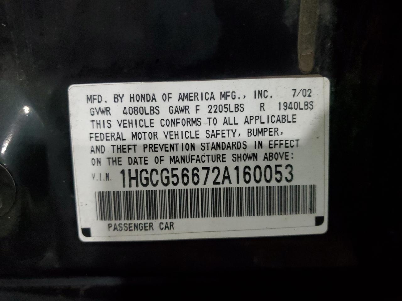 2002 HONDA ACCORD