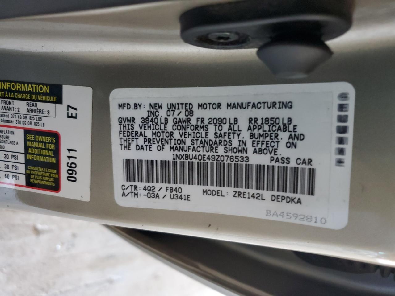 2009 TOYOTA COROLLA