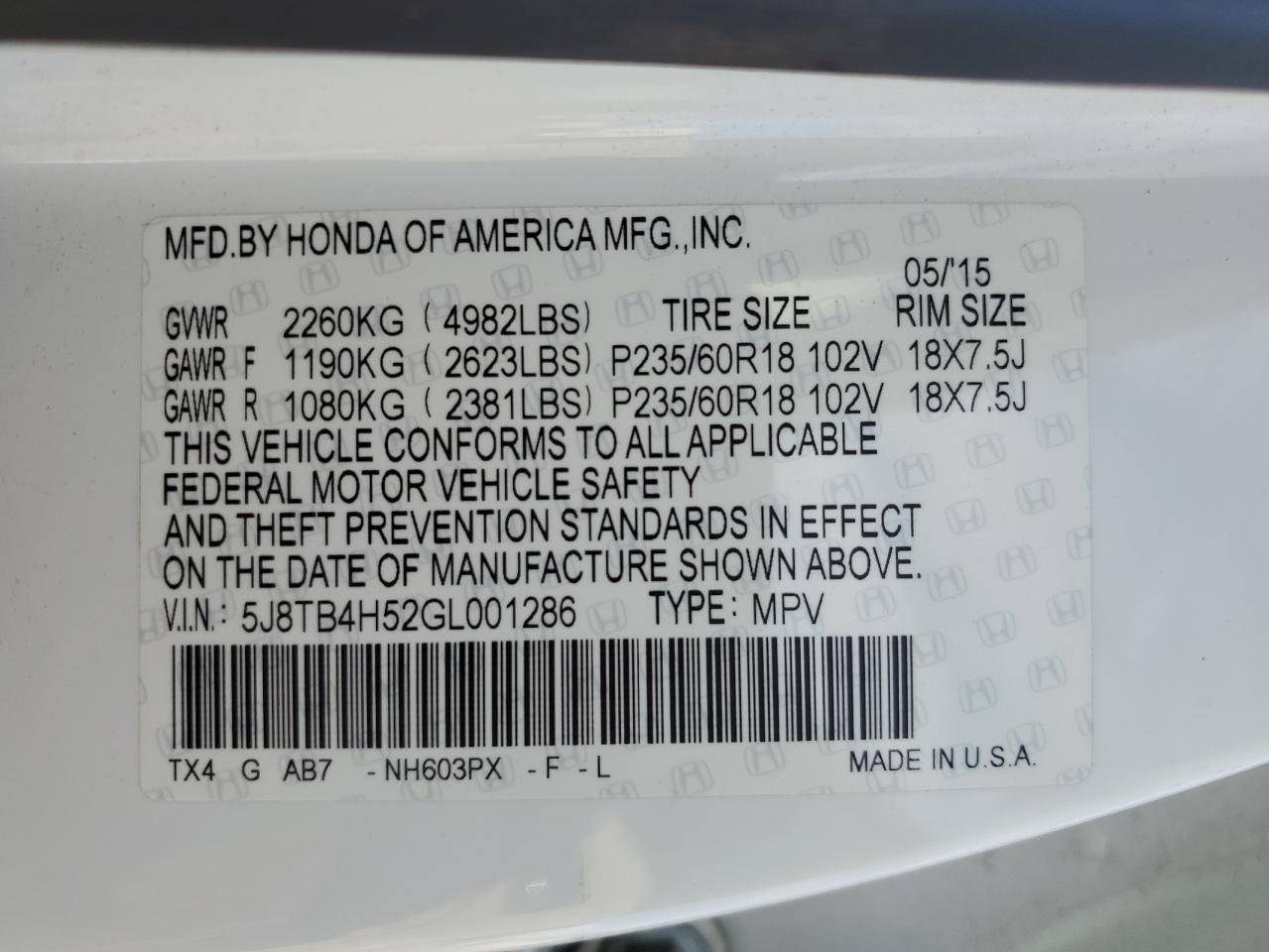 2016 ACURA RDX