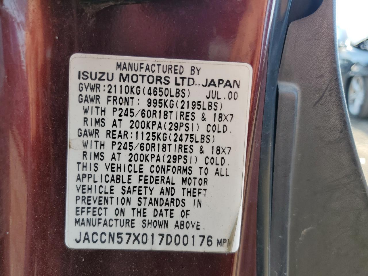 2001 ISUZU Vehicross