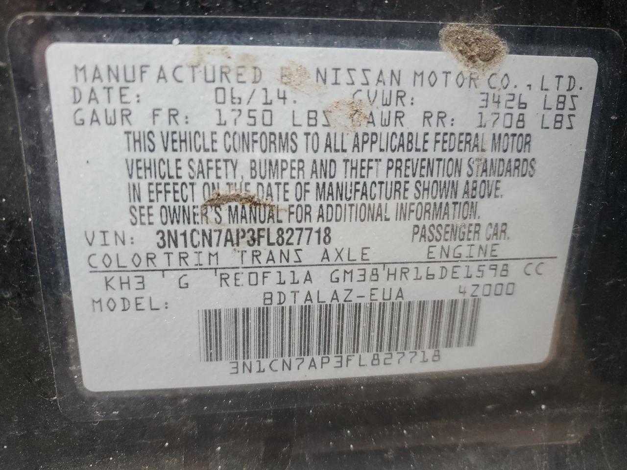2015 NISSAN VERSA