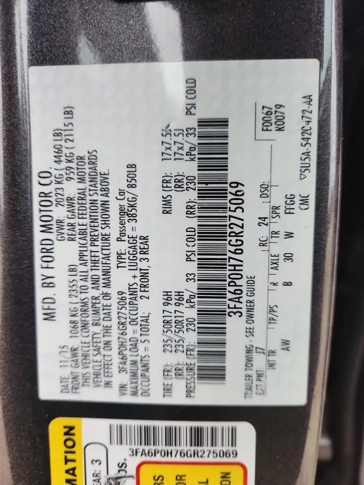 2016 FORD FUSION