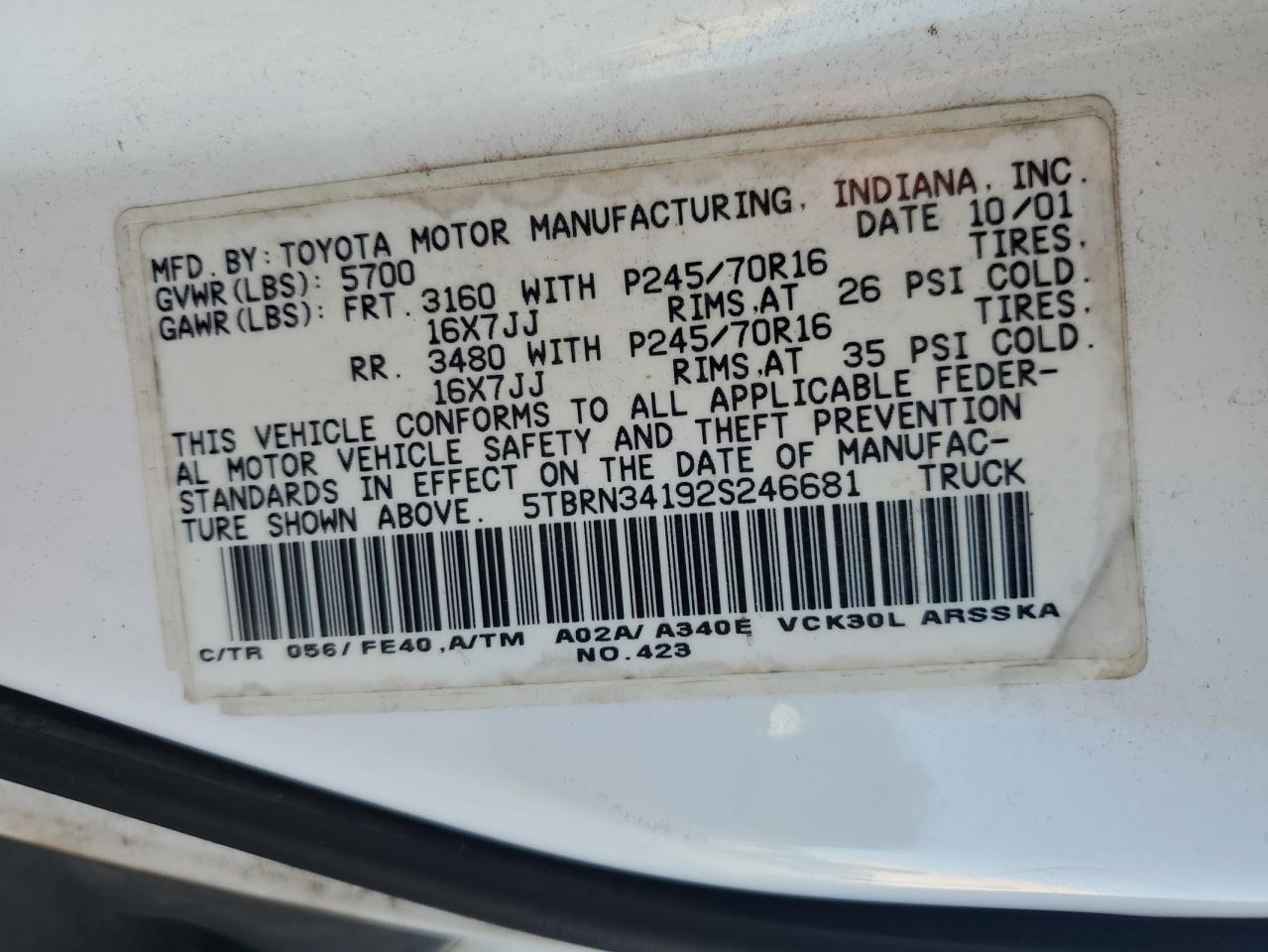 2002 TOYOTA TUNDRA