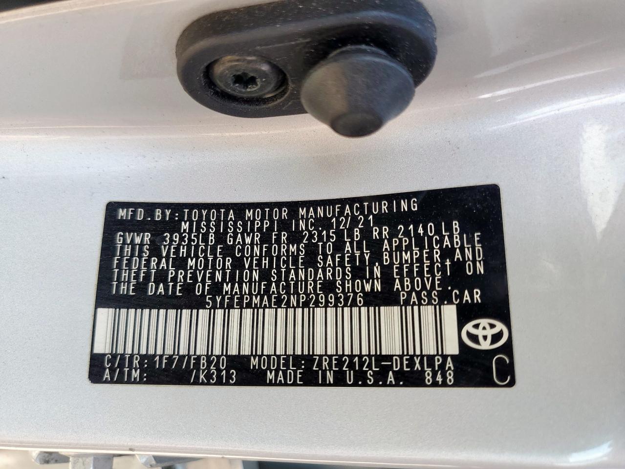 2022 TOYOTA COROLLA