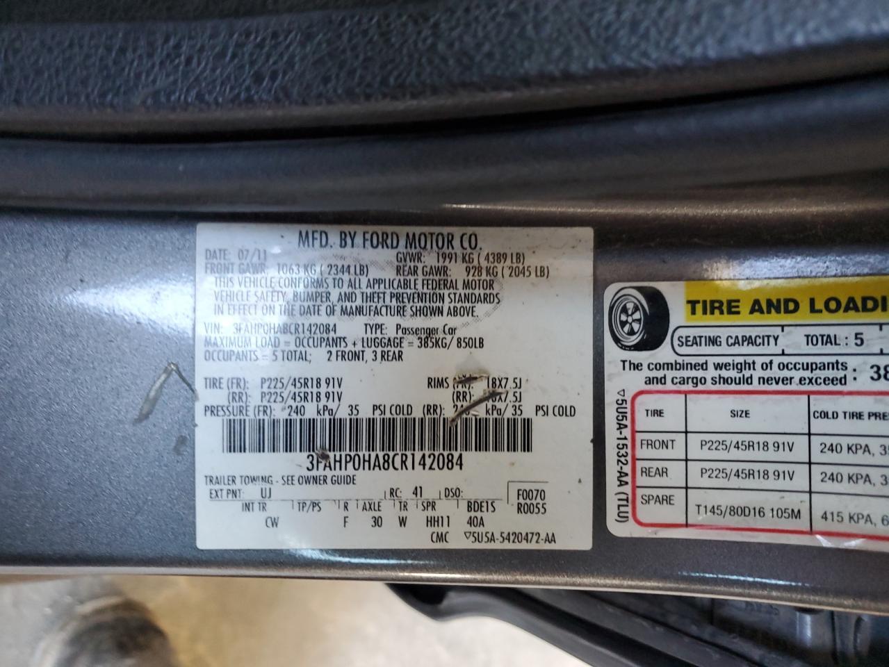 2012 FORD FUSION
