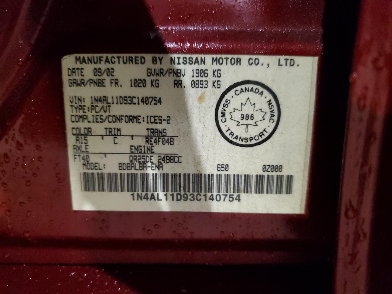2003 NISSAN ALTIMA