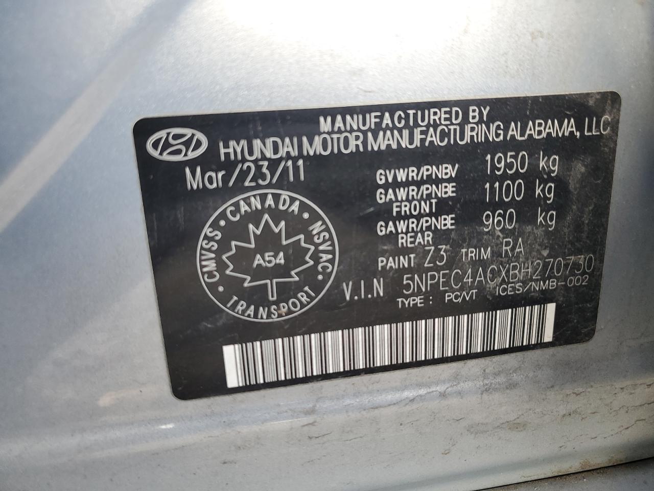 2011 HYUNDAI SONATA