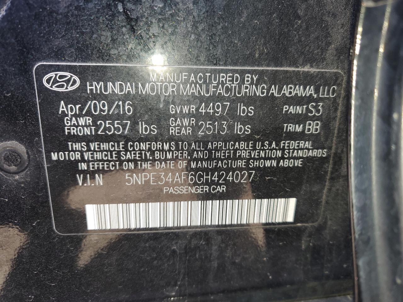 2016 HYUNDAI SONATA
