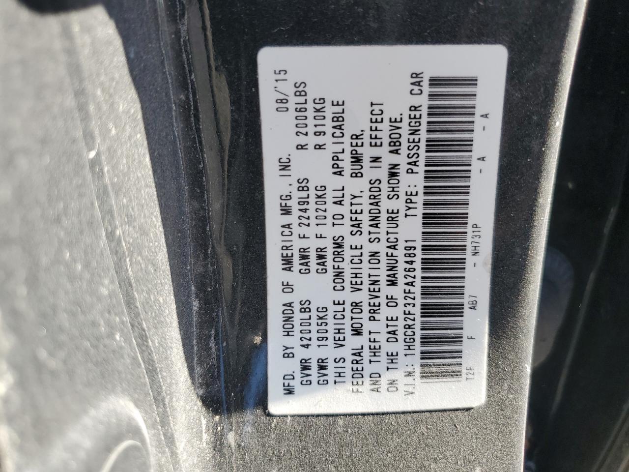 2015 HONDA ACCORD