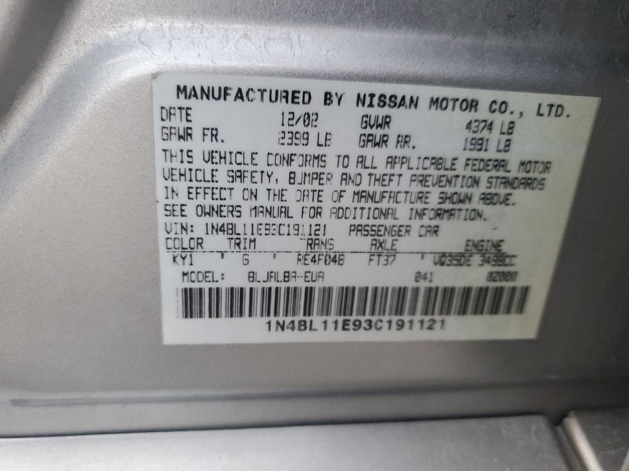 2003 NISSAN ALTIMA