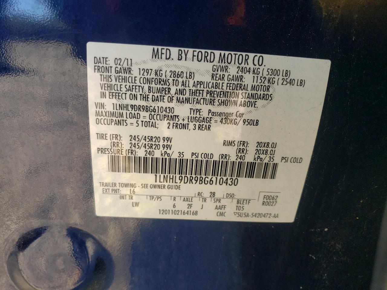2011 LINCOLN MKS