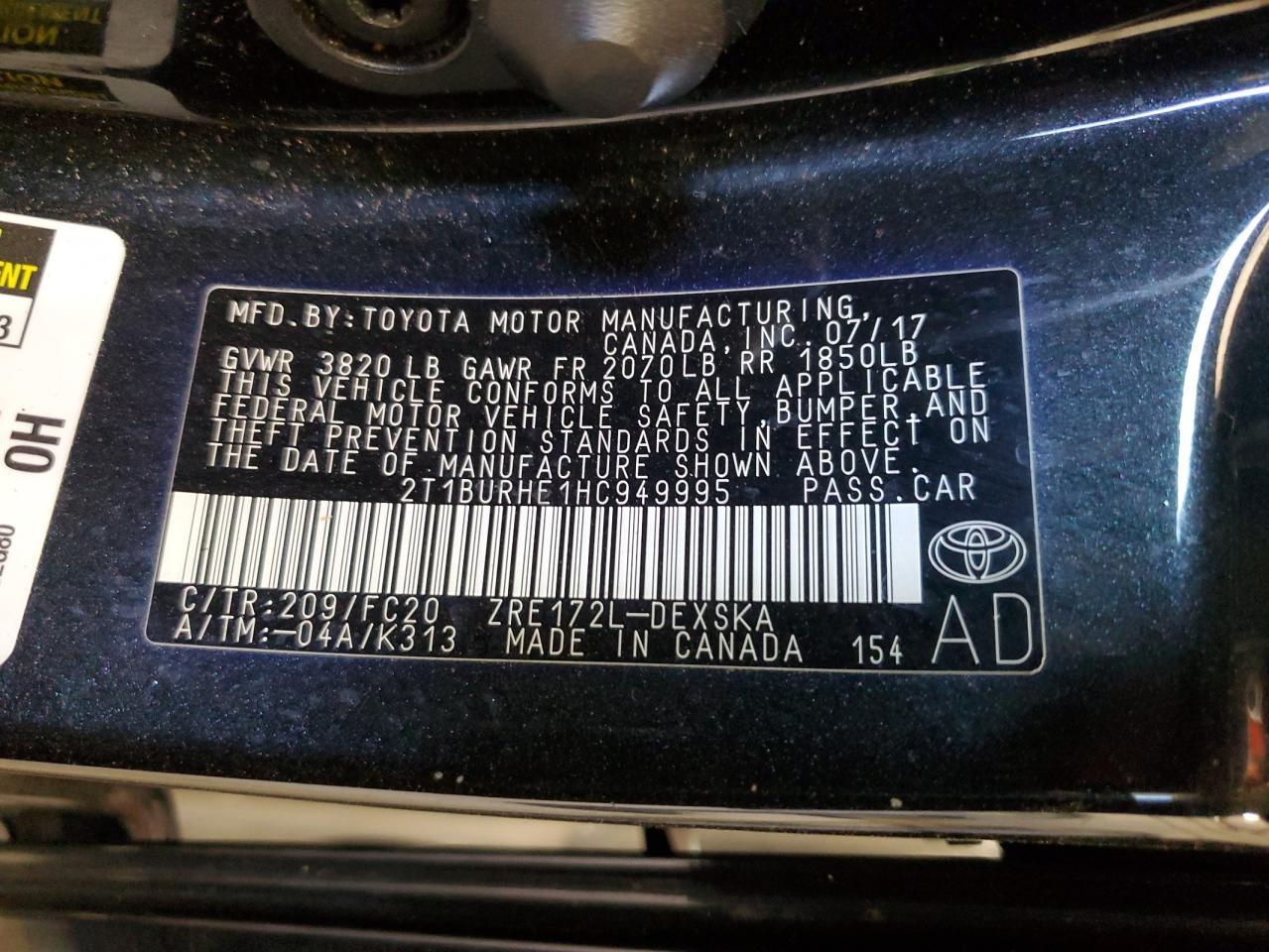 2017 TOYOTA COROLLA
