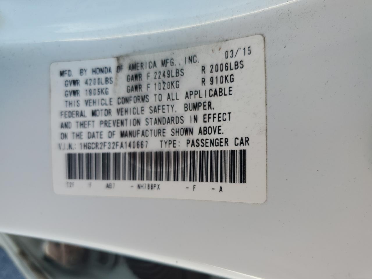 2015 HONDA ACCORD
