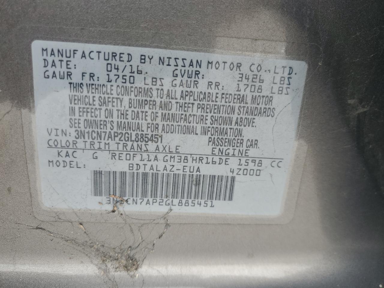 2016 NISSAN VERSA