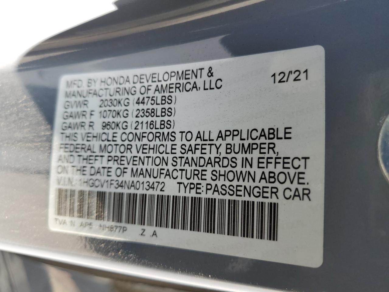 2022 HONDA ACCORD