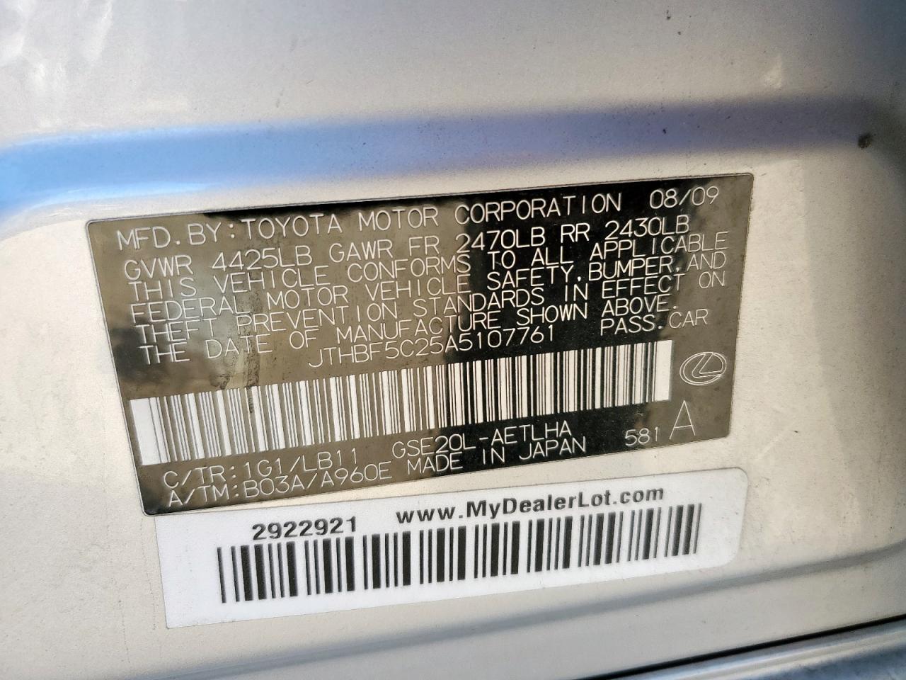 2010 LEXUS IS 250