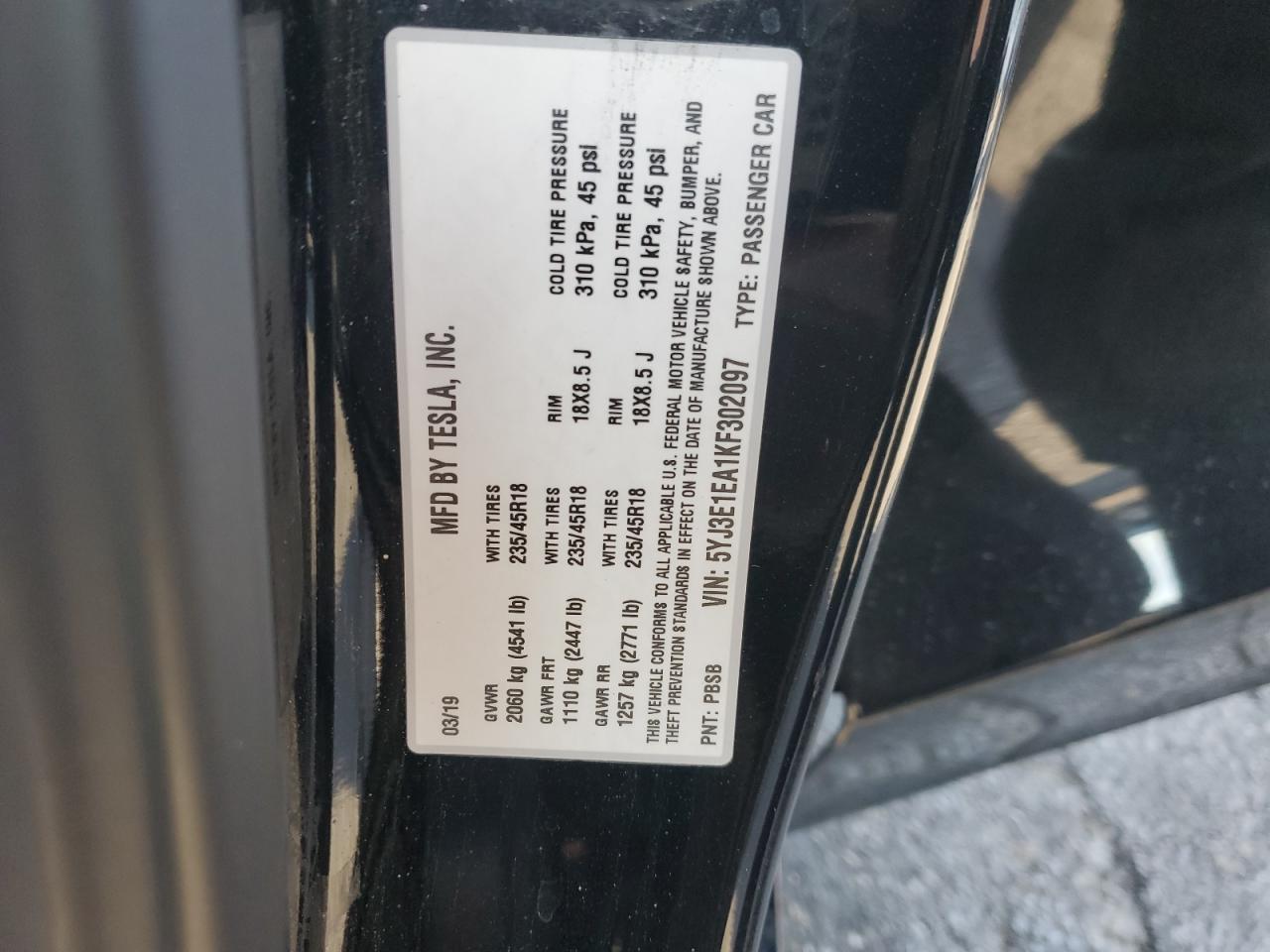 2019 TESLA MODEL 3