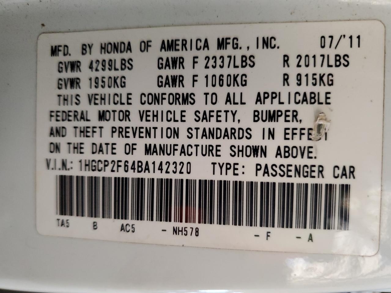 2011 HONDA ACCORD