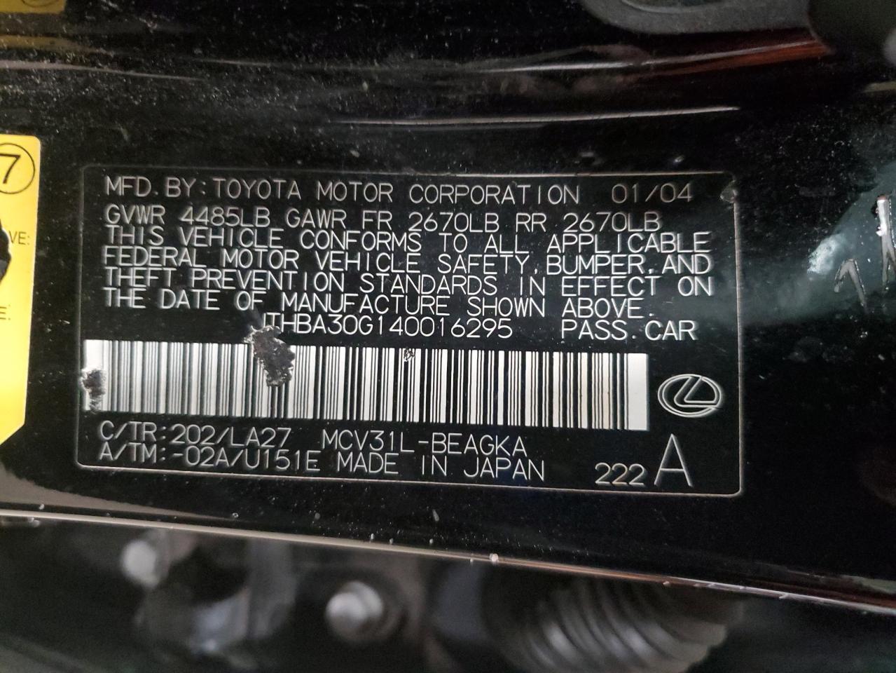 2004 LEXUS ES 330