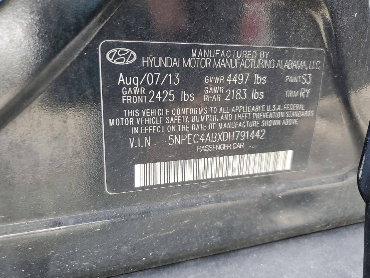 2013 HYUNDAI SONATA