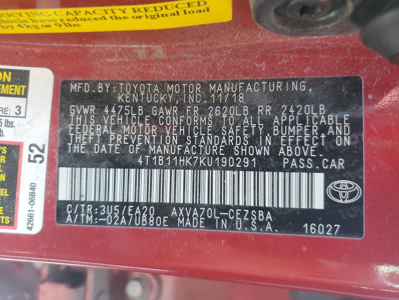2019 TOYOTA CAMRY