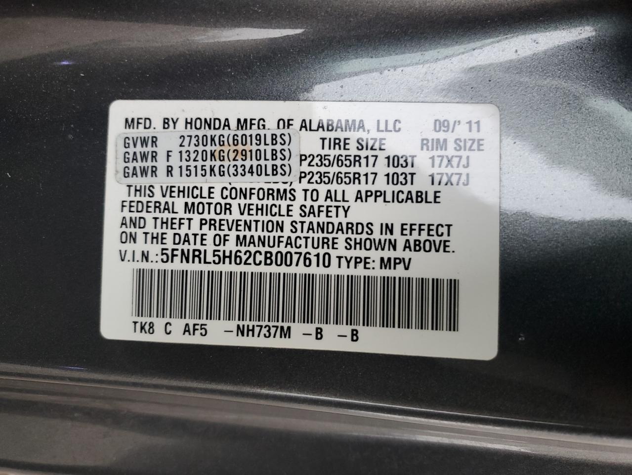 2012 HONDA ODYSSEY