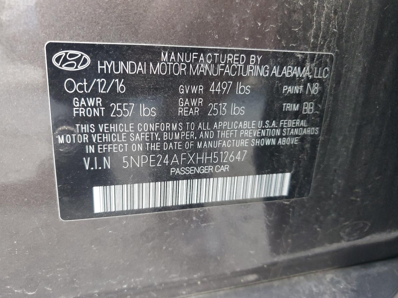 2017 HYUNDAI SONATA