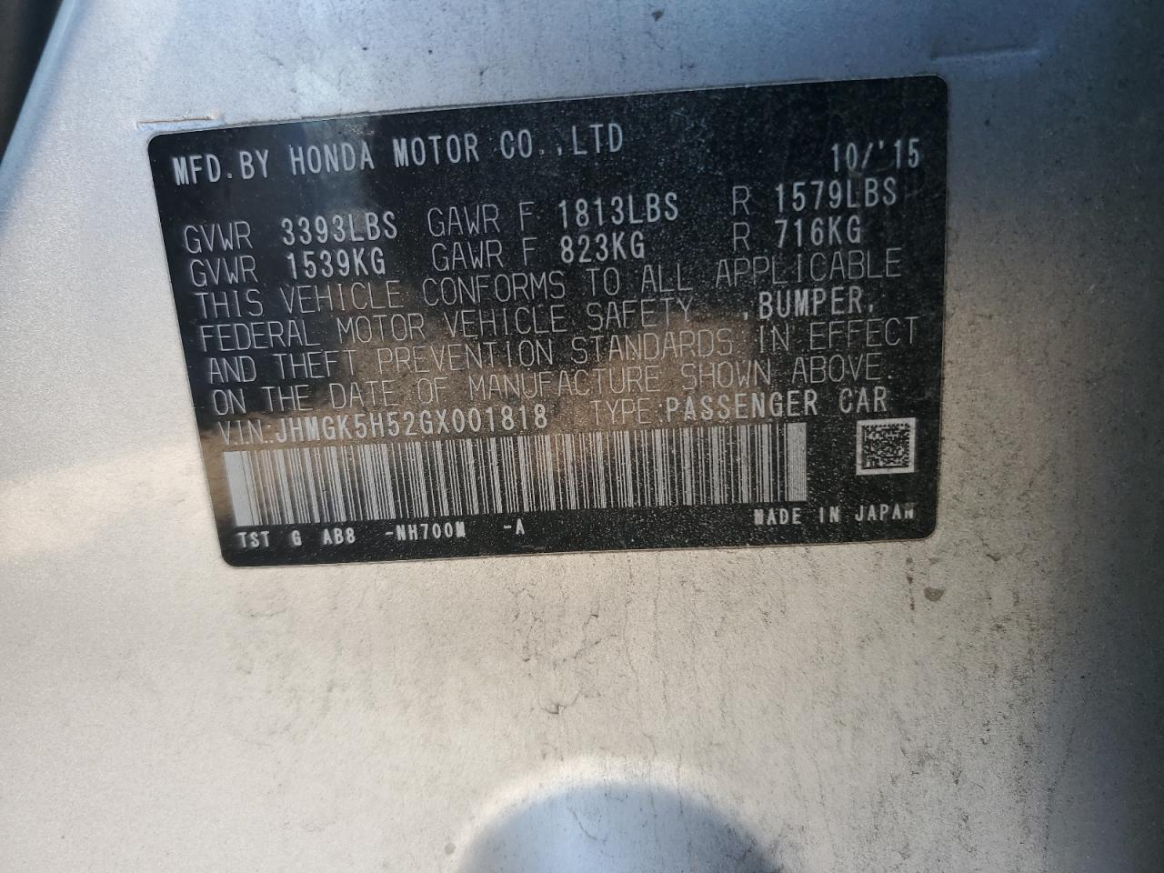 2016 HONDA FIT