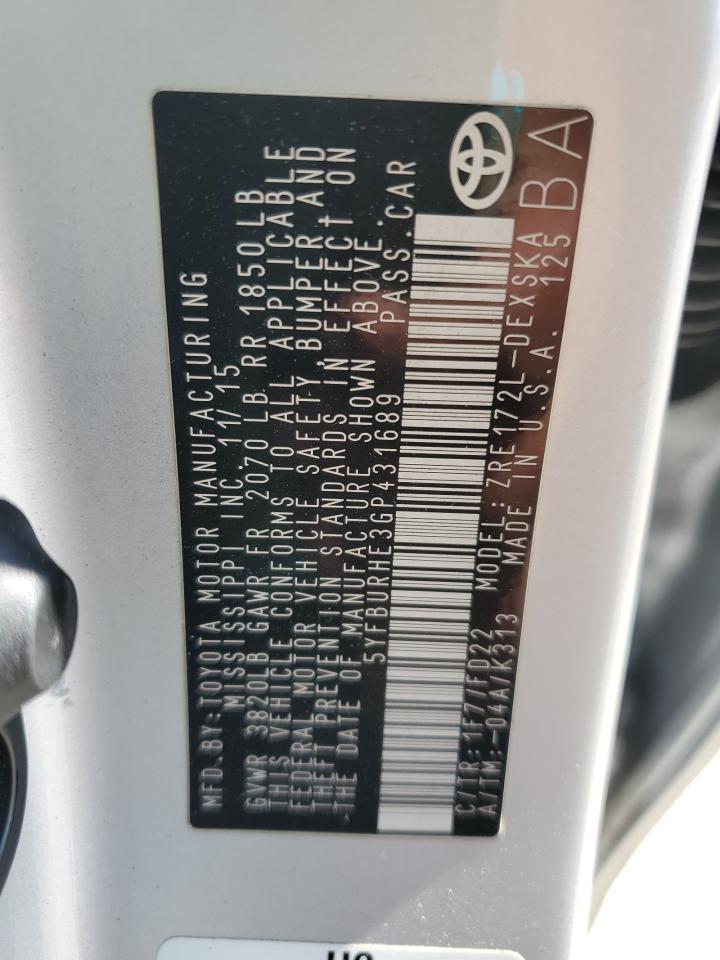 2016 TOYOTA COROLLA