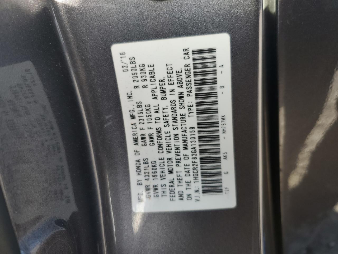 2016 HONDA ACCORD