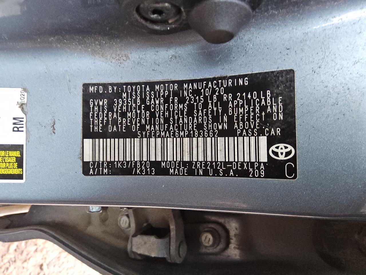 2021 TOYOTA COROLLA