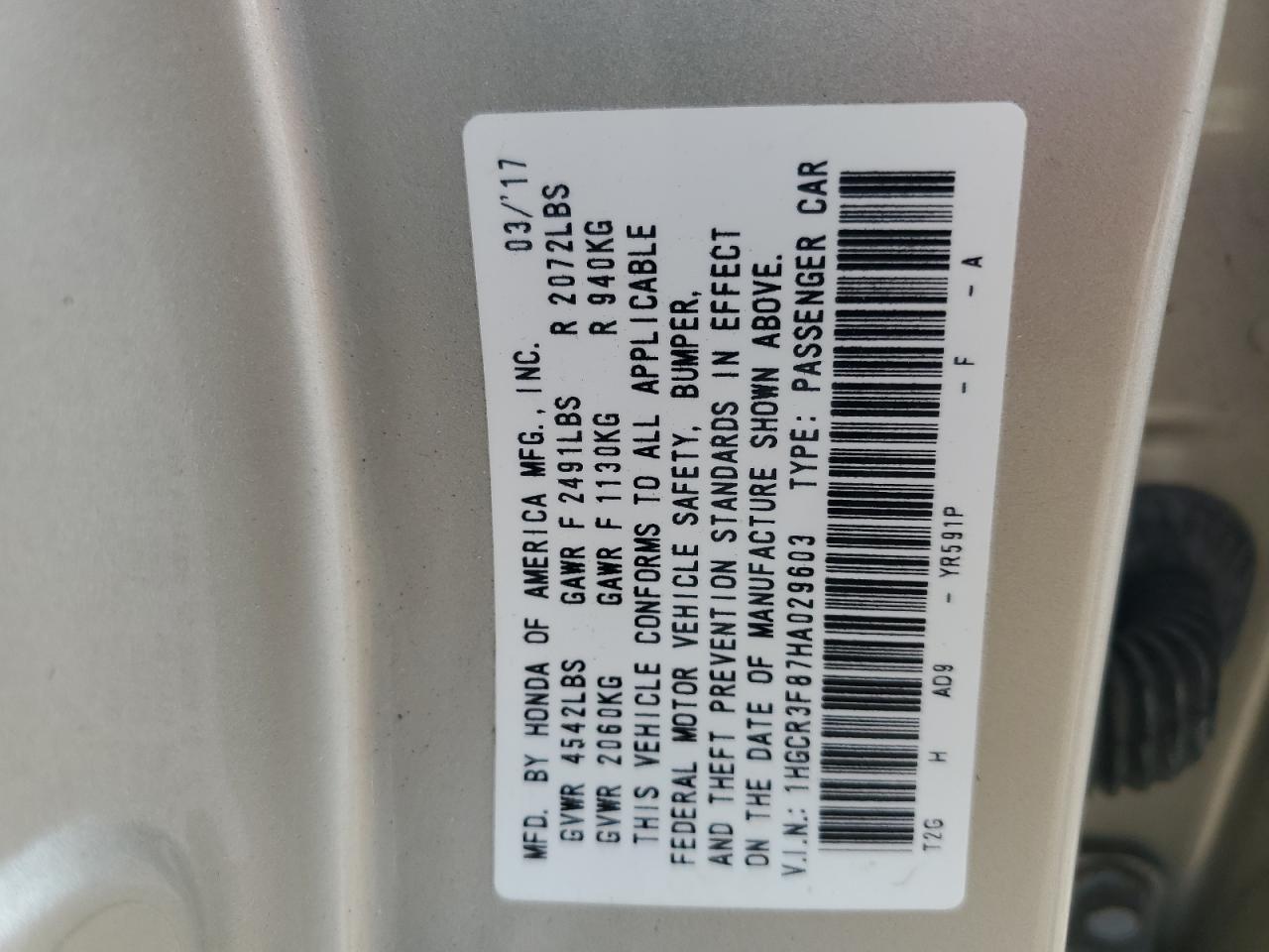 2017 HONDA ACCORD