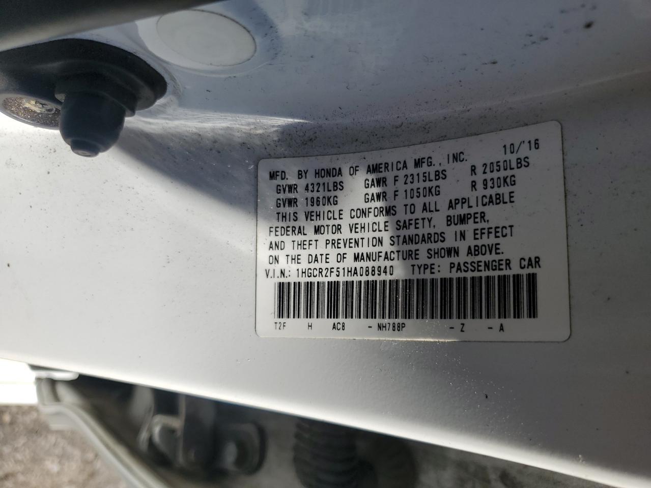 2017 HONDA ACCORD