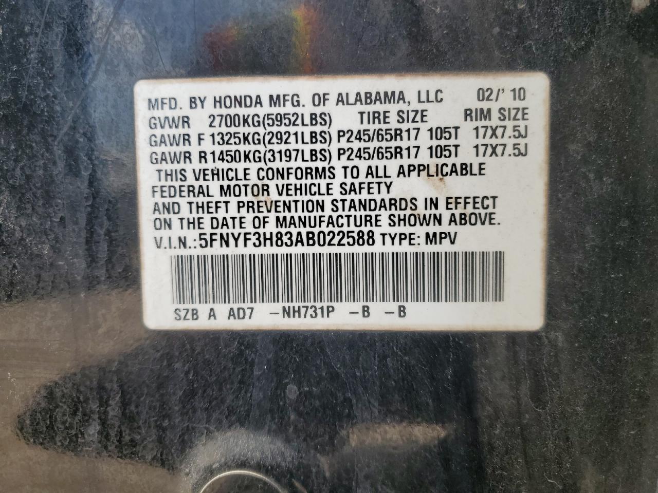 2010 HONDA PILOT
