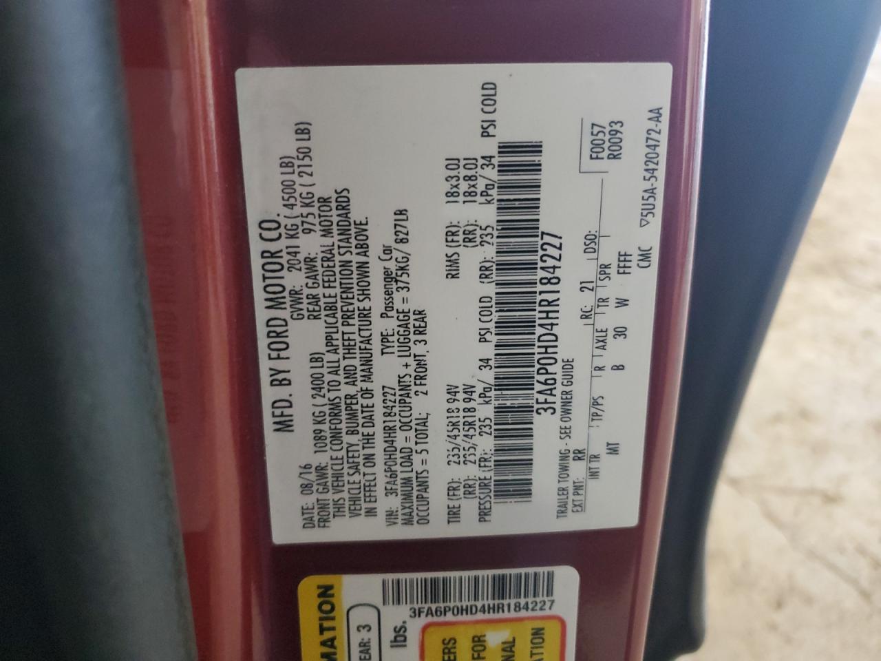2017 FORD FUSION